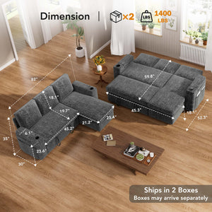 Chenille Sectional Sleeper Sofa with Storage Chaise