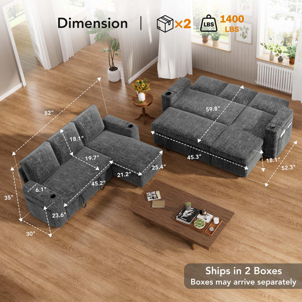 Chenille Sectional Sleeper Sofa with Storage Chaise
