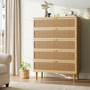 5-Drawer Rattan Dresser with Wide Top