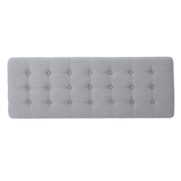 Mid-Century Tufted Fabric Bench – Light Grey
