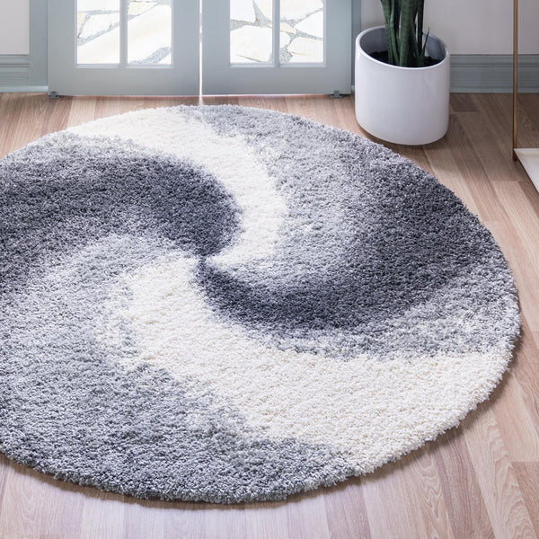 6 Ft Round Shag Area Rug – Abstract Swirl Pattern