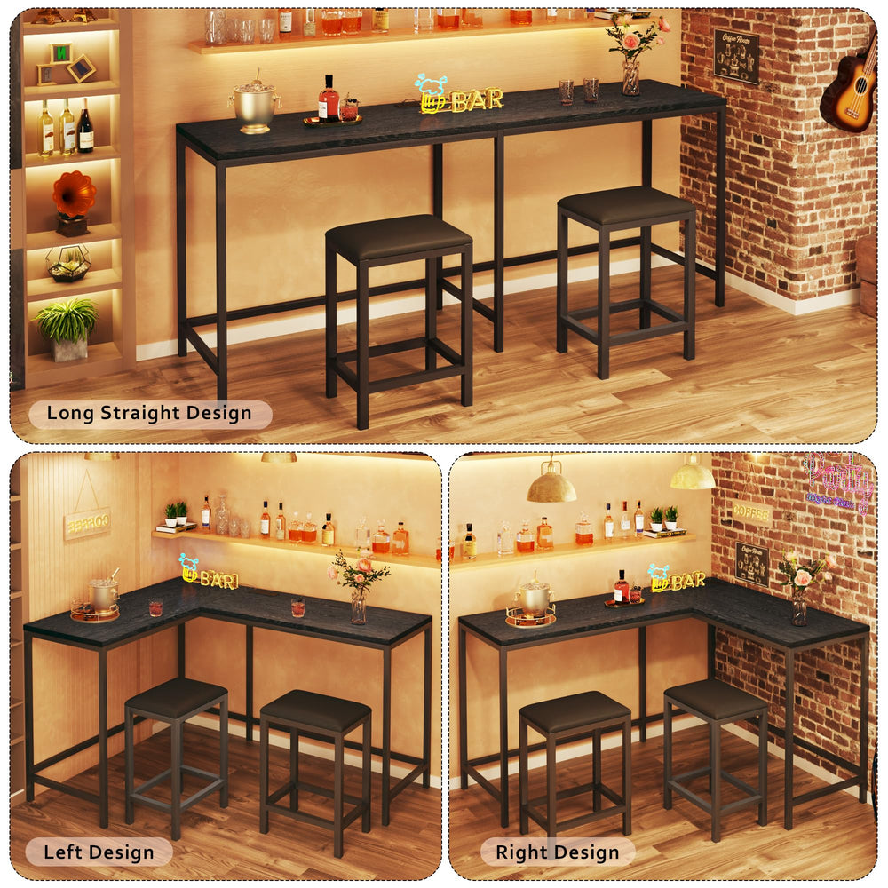 L-Shaped Bar Table and Chairs Set with Power Outlets