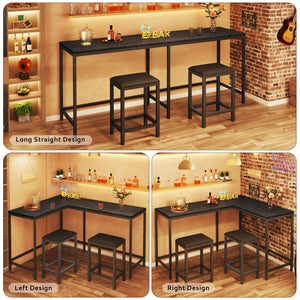 L-Shaped Bar Table and Chairs Set with Power Outlets