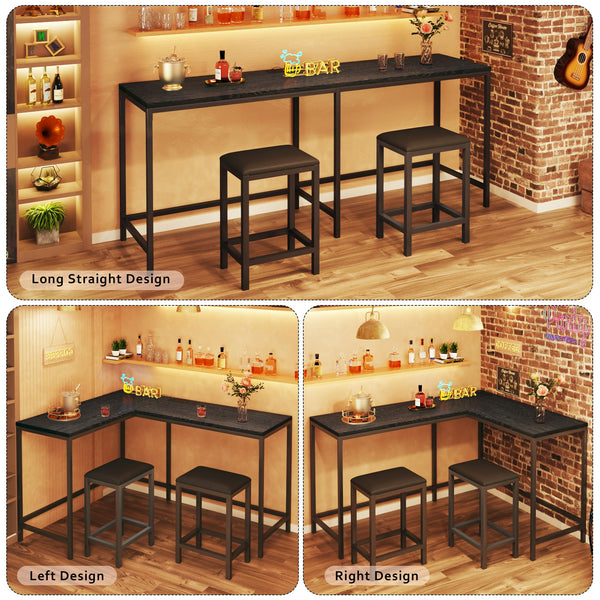 L-Shaped Bar Table and Chairs Set with Power Outlets
