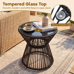 Wicker LED End Table with Tempered Glass Top