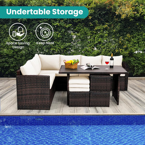 7-Piece Outdoor Wicker Patio Dining Set with Ottoman