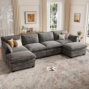 Modular U-Shaped Sectional Sofa with Movable Ottomans