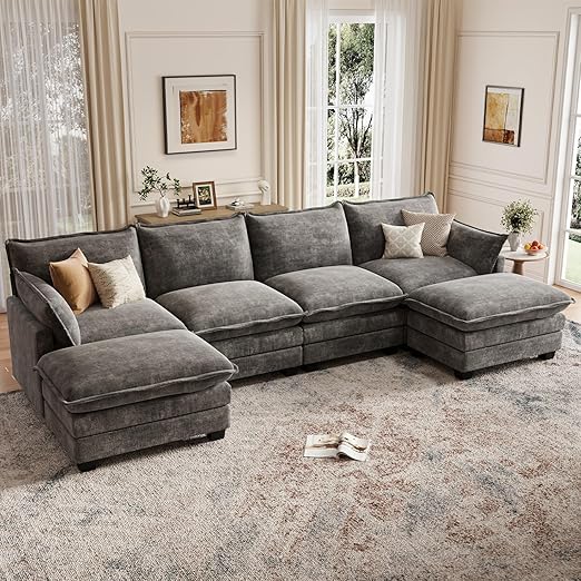 Modular U-Shaped Sectional Sofa with Movable Ottomans