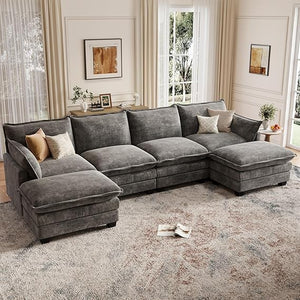 Modular U-Shaped Sectional Sofa with Movable Ottoman