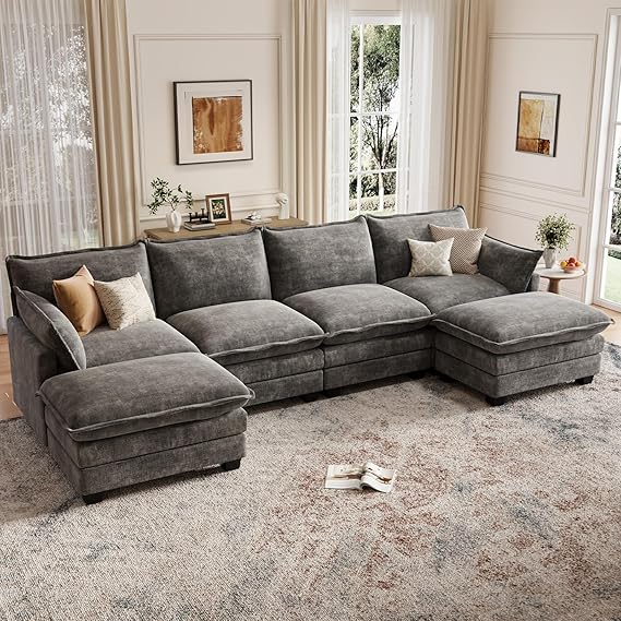 Modular U-Shaped Sectional Sofa with Movable Ottoman