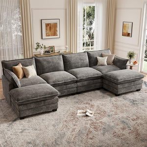 Modular U-Shaped Sectional Sofa with Movable Ottoman