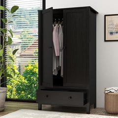 2-Door Wardrobe with Drawer and Hanging Rail