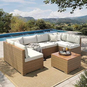 Outdoor Wicker Sectional Patio Furniture Set with Coffee Table