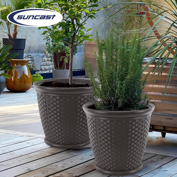 Wicker Round Planter Pot — 22" Resin, Indoor & Outdoor, Drainage Hole