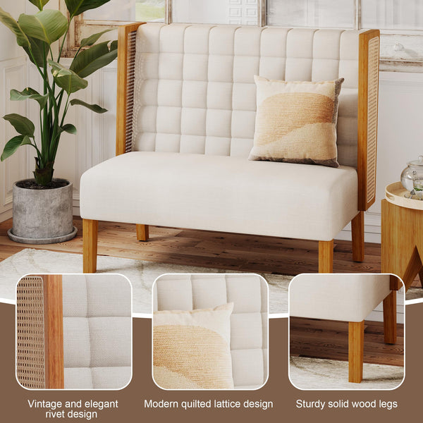 Mid-Century Modern Loveseat with Rattan Arms