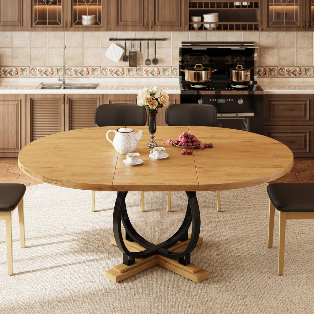 Extendable Round Dining Table for 4–6 | MDF Top & Metal X-Base
