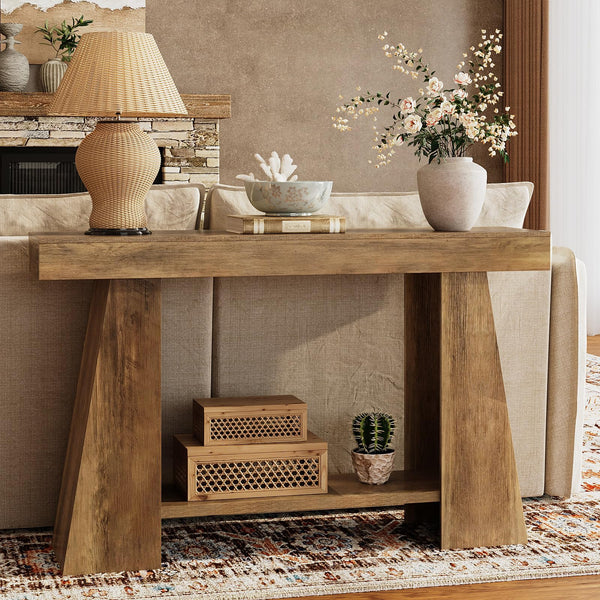 47-Inch 2-Tier Farmhouse Console Table with Storage Shelf
