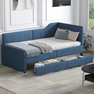 Twin L-Shaped Upholstered Daybed with Storage Drawers