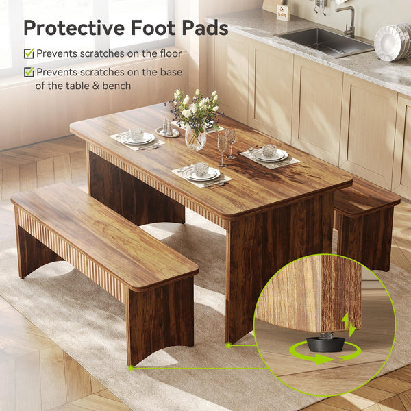 Farmhouse Dining Table Set with 2 Benches – Seats 4 to 6
