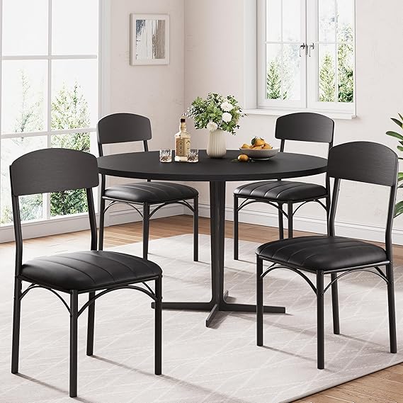 Upholstered Dining Chairs Set of 4 – PU Leather, Metal Legs
