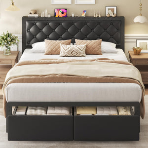 Metal Bed Frame with Storage Drawers & Charging Station