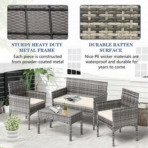4-Piece Outdoor Wicker Patio Conversation Set with Cushions & Table