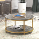 Round Coffee Table with Open Shelf, 33.5" Faux Marble Top, Gold Metal Legs