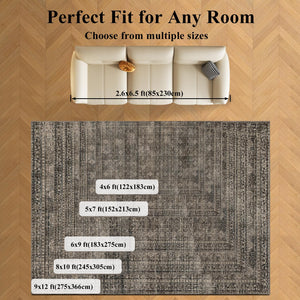 Washable Area Rug – Faux Wool Vintage Print, Non-Slip, Multi-Size