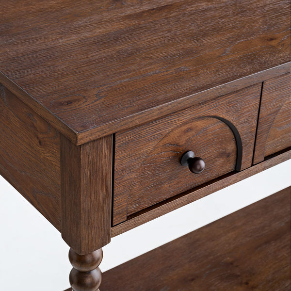 58" Narrow Console Sofa Table with Drawers & Lower Shelf
