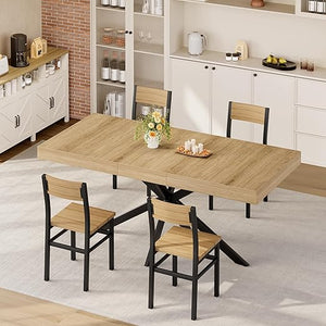 Extendable Dining Table Set with 4 Chairs — 55" to 70.9", MDF & Metal, Mid-Century Modern