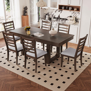 7-Piece Extendable Farmhouse Dining Table Set with 6 Upholstered Chairs