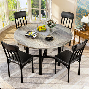 Round Dining Table Set for 4 with Faux Leather Chairs