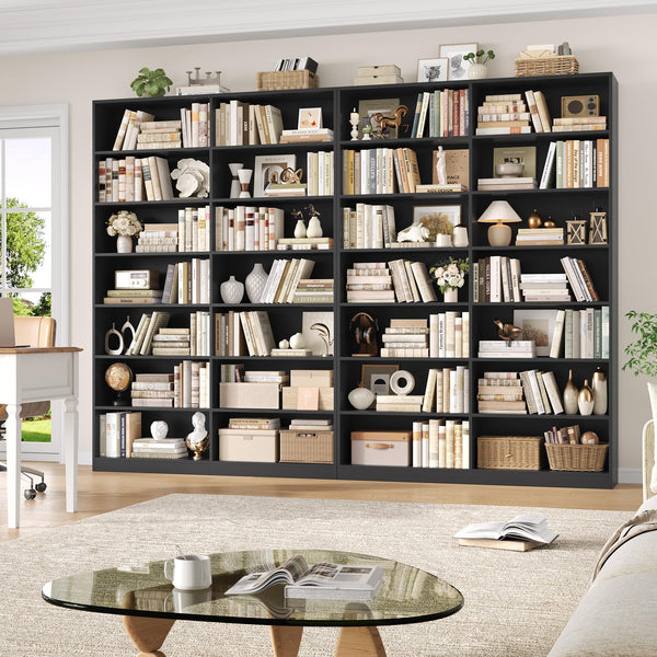 7-Tier Dual-Row Bookshelf with 14 Open Shelves