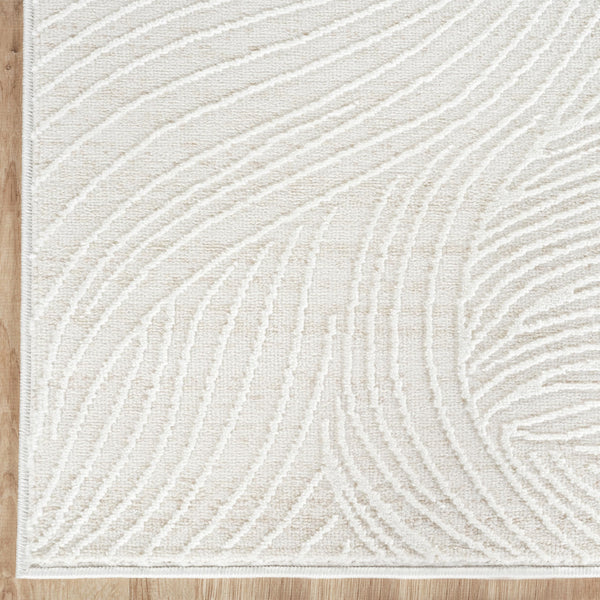 Cream Wave Texture Area Rug – Polypropylene, Rectangular, Multiple Sizes