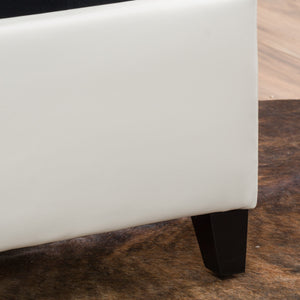 PU Leather Storage Ottoman Bench with Wood Frame, Ivory