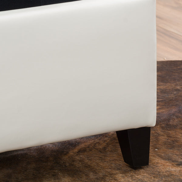 PU Leather Storage Ottoman Bench with Wood Frame, Ivory