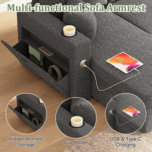 L-Shaped Sectional Sleeper Sofa with Storage Chaise, Charging Ports & Cup Holders
