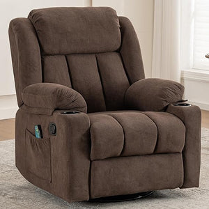 Overstuffed Rocker Swivel Recliner Chair with Massage & Heat