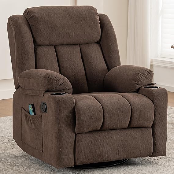 Overstuffed Rocker Swivel Recliner Chair with Massage & Heat