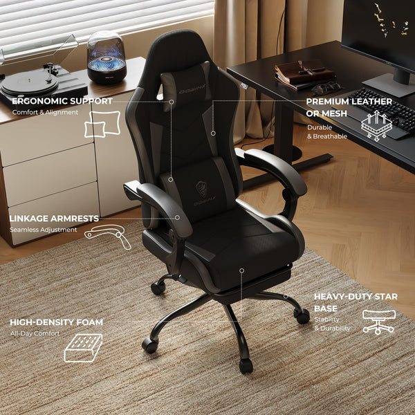 Ergonomic Gaming Chair with Footrest & Massage Lumbar