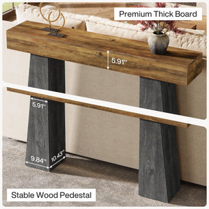 63-Inch Farmhouse Console Table with Double Trapezoid Base