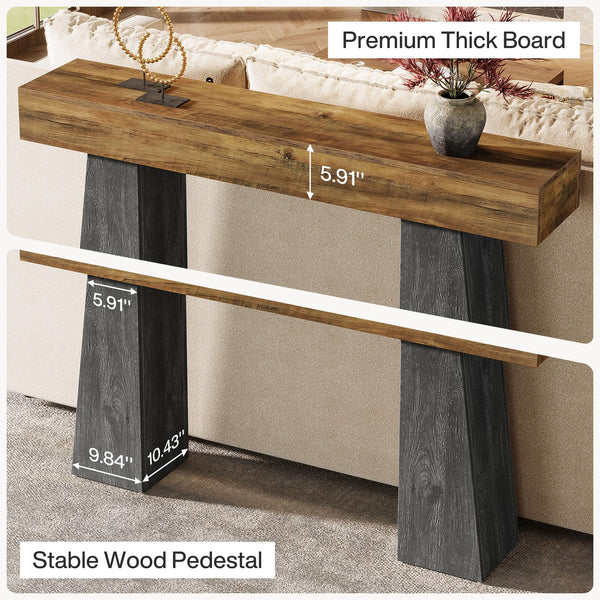 63-Inch Farmhouse Console Table with Double Trapezoid Base