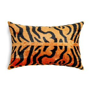 Orange Gold Tiger Print Velvet Throw Pillow with Down Feather Insert