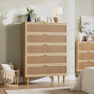 5-Drawer Rattan Dresser with Wide Top