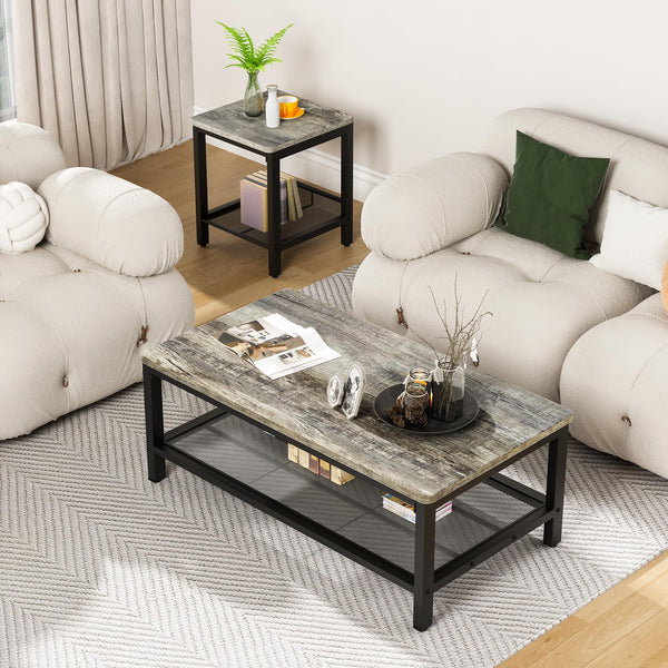 3-Piece Coffee & End Table Set – Metal Frame