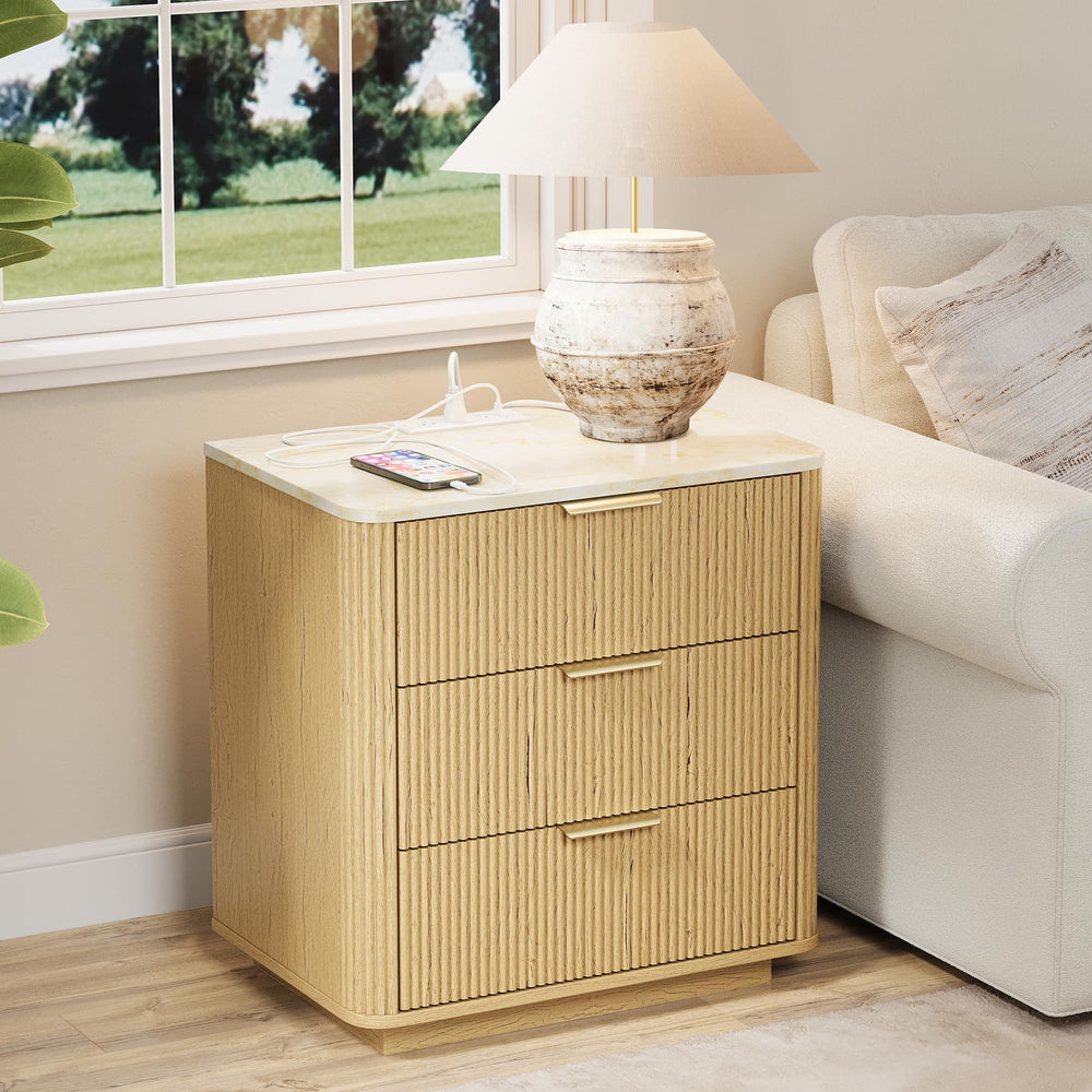 3-Drawer Nightstand Set of 2 with Charging Station