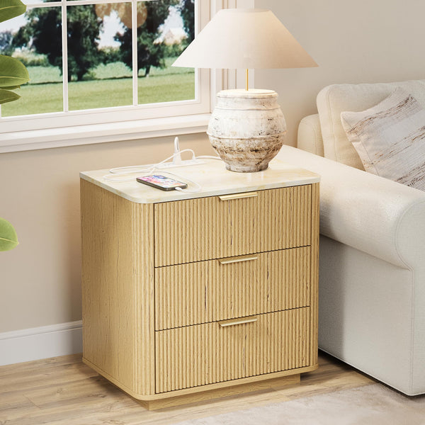 3-Drawer Nightstand Set of 2 with Charging Station