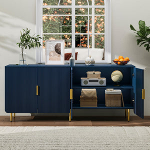 65" Fluted Sideboard Buffet Cabinet with 4 Doors & Adjustable Shelves