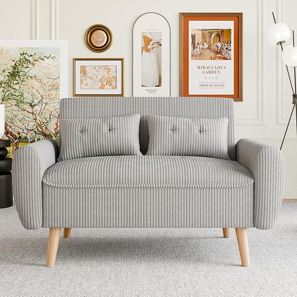 48" Corduroy Loveseat Sofa with Tufted Back & Tapered Legs
