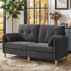 Mid-Century Chenille Loveseat with Storage Pockets